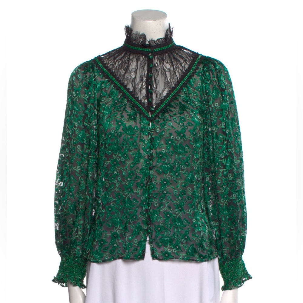 Alice + Olivia Green Floral Blouse